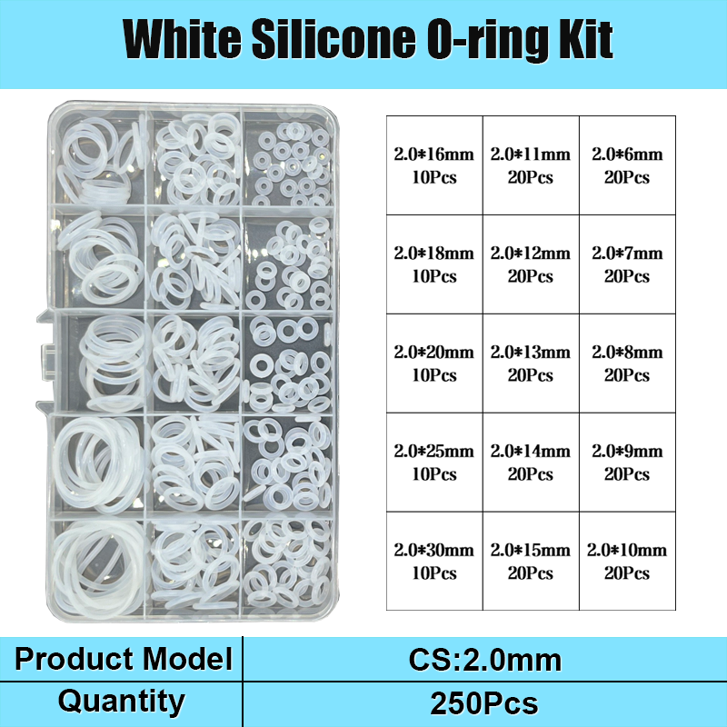 Witte siliconen O-ring VMQ O-ring afdichting pakking CS 1,5/2,0/2,4/3,1 mm geïsoleerde waterdichte ring ronde O-vorm food grade Oring Kit: YELLOW