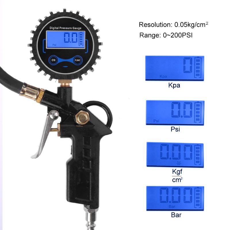 Digital Tire Inflator with Pressure Universal Car Tyre Pressure Gauge Max Test 220Psi Tyre Tire Inflator Gun Round Dial Air