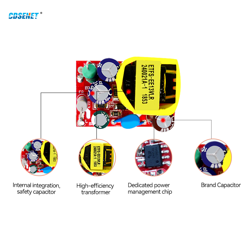 Cdsenet AC-DC Step Down Power Supply Module AM11-12W05C Power 12W Ac 80-250V Dc 5.0V/2A/5% Wit Plastic Pakket + Draad