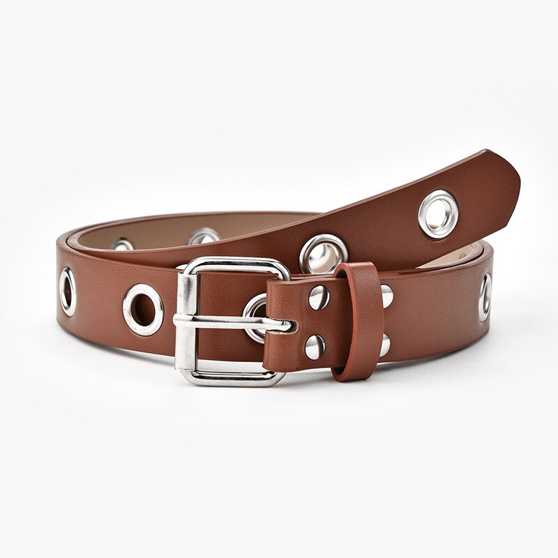 Cinturón de cintura estilo Rock para mujer, cinturón con hebilla de aleación de cuero de PU, pantalones vaqueros Punk de viento, cinturones de cadena decorativos a la: 110cm Camel