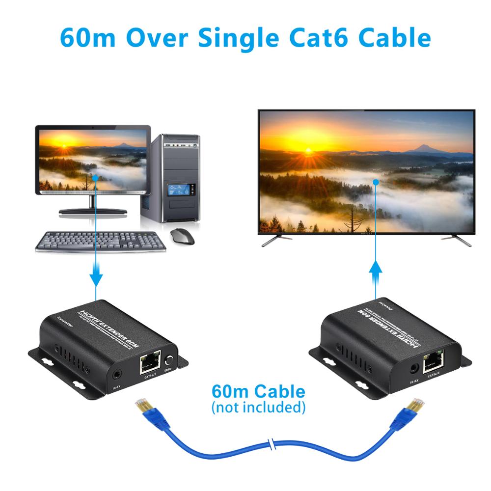 1080P 60m HDMI Extender ripetitore HDMI su Cat 6 Cat 7 cavi Ethernet con funzione IR trasmettitore Rj45 TX/RX Extender