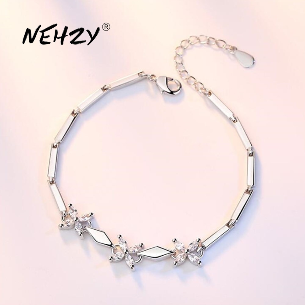 Nehzy S925 Stempel Sieraden Armband Mode Vrouw Bloem Kristal Retro Eenvoudige Armband Lengte 19.5Cm