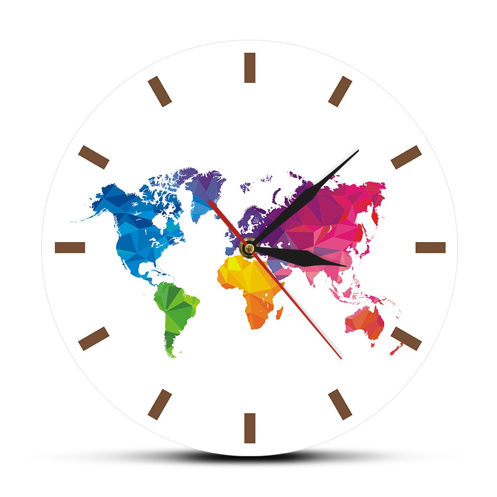 Modern World Map Silent Movement Wall Clock Travel Around the World Map Room Decorative Acrylic Hanging Round Clock