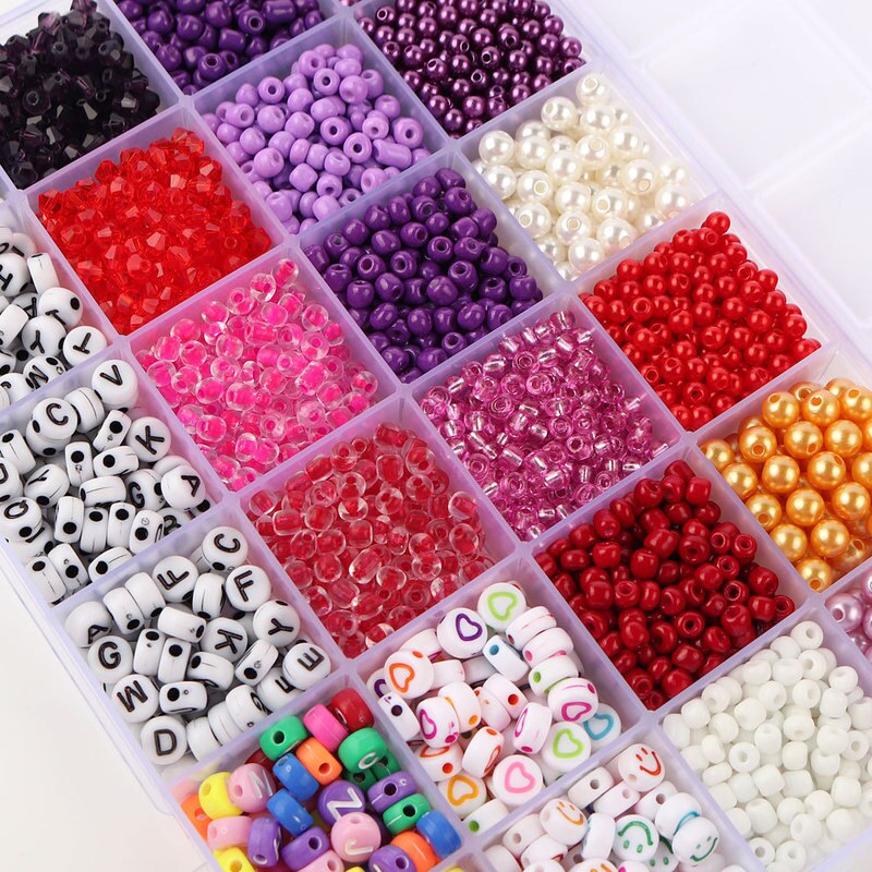 4/6mm Farbe Brief Perle Glas Reis Perle Set 24 Grid Box DIY Handgemachte Halskette Perlen Schmuck Zubehör mädchen Weihnachten