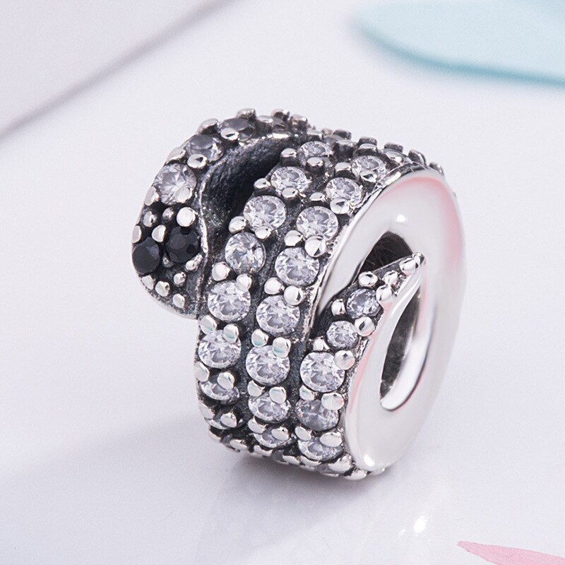 925 echte, funkelnde schlangenanhänger aus sterlingsilber mit klaren zirkonia- und schwarzen kristallen passen auf originale damen-armbänder und -halsketten zum selbermachen.