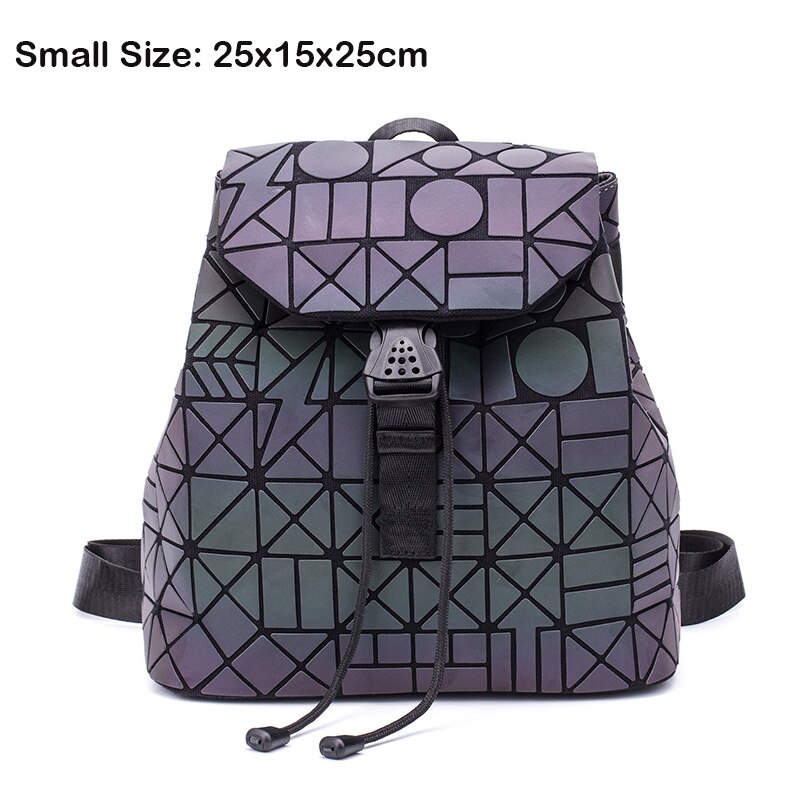 Women Backpack Luminous Geometric Plaid Sequin Female Backpacks For Teenage Girls Bagpack Drawstring Bag Holographic Backpack: Luminous Mixing S