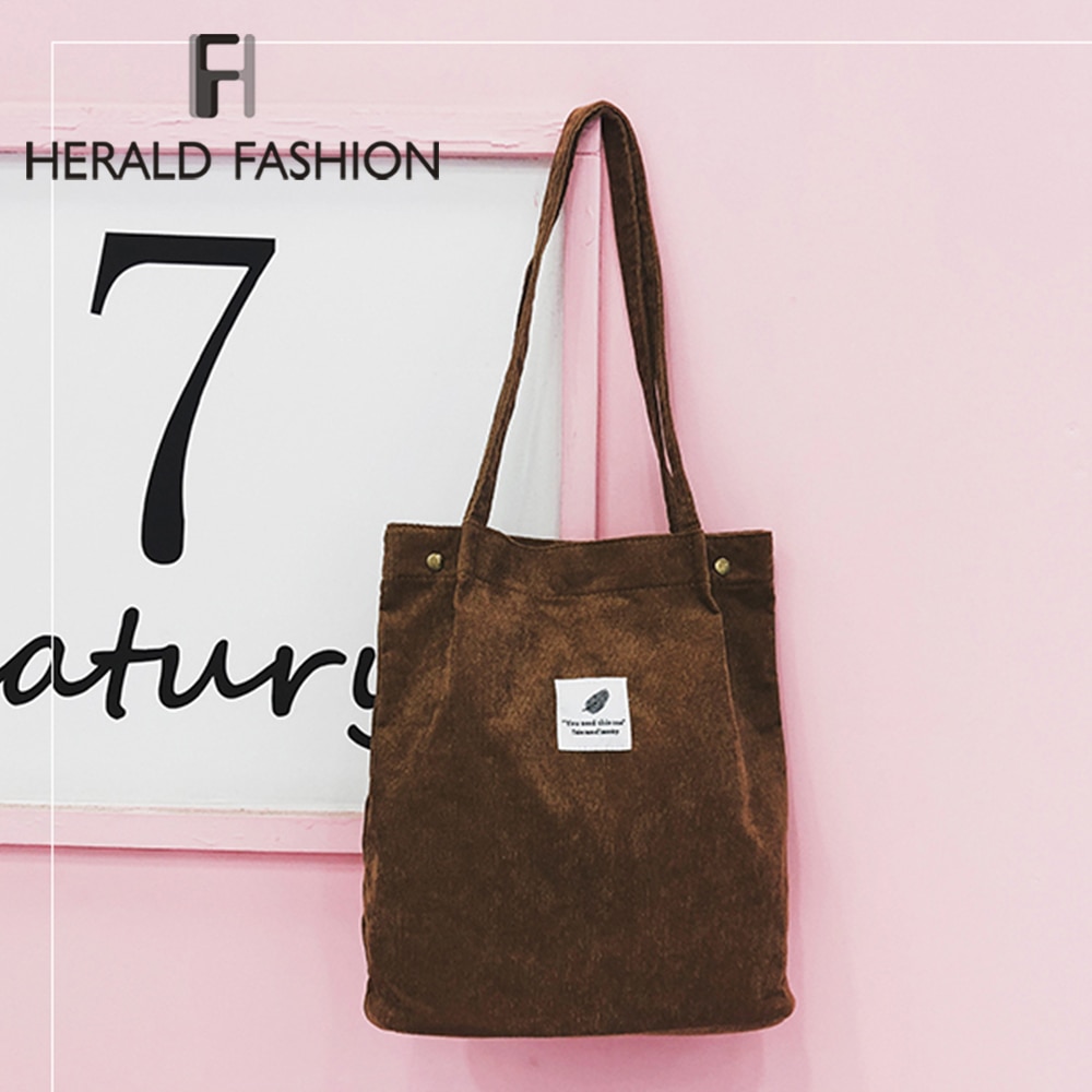 Herald femmes velours côtelé sac à provisions solide toile femme sac à bandoulière environnement stockage sac à main réutilisable fourre-tout sacs