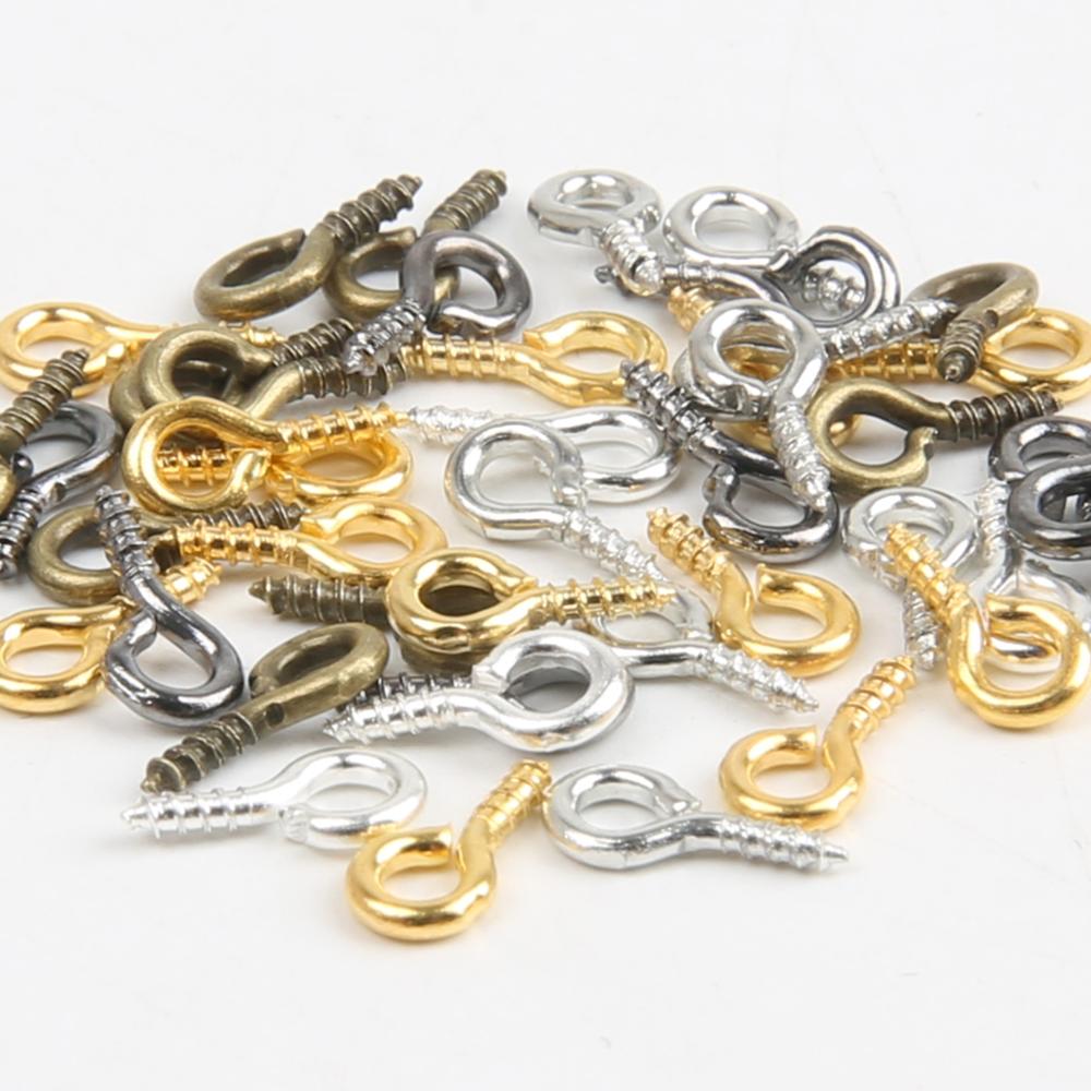 200pcs 4x8mm Mini Eye Pins Eyepins Hooks Eyelets Screw Bail Peg Threaded Clasps For Jewelry Making DIY Charm Earring Connectors