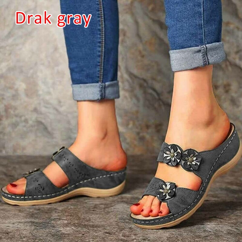 Blomst kvinder sandaler kiler sko til kvinder hjemmesko sommer sko med hæle sandaler klipklapper kvinder strand fritidssko: C / 36