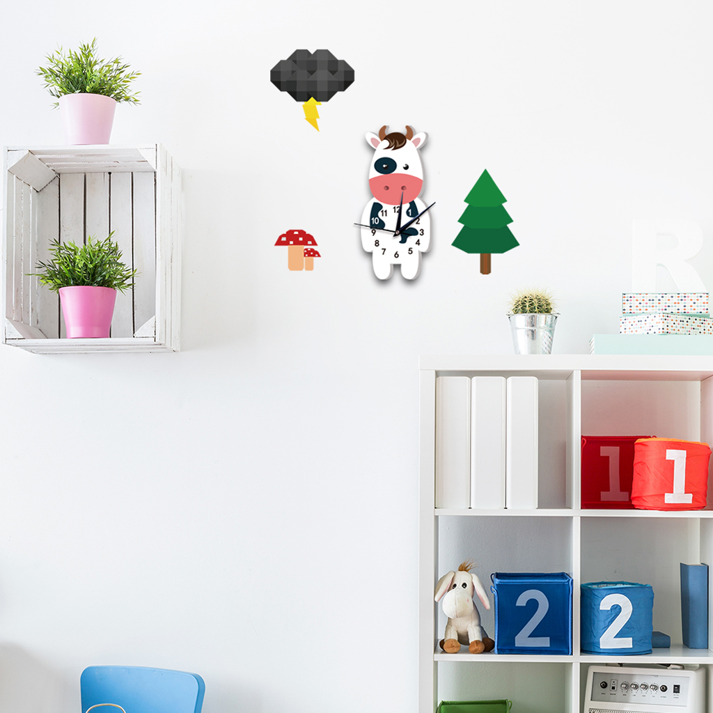3D DIY Animal Wall Clock for Room Home Decor, Wonderful School Day: Cow