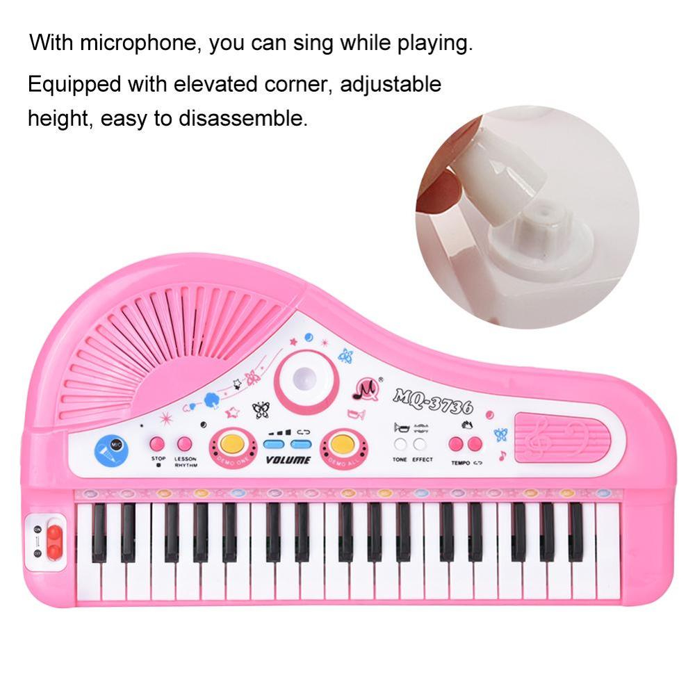 Leuke Roze 37-Key Toetsenbord Met Microfoon Musical Digitale Elektronische Oplaadbare Baby Piano Muziek Leren Educatief Kinderen Speelgoed