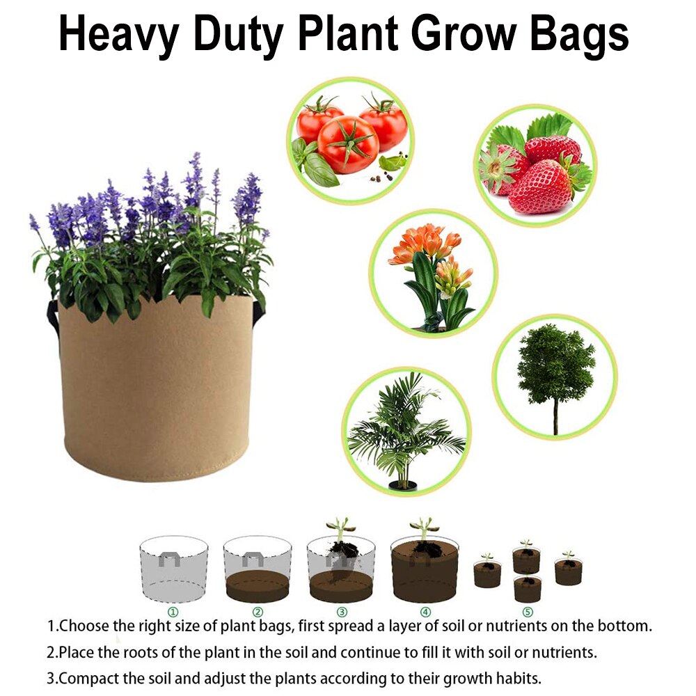 2/3/5/7/10 Gallon Plant Grow Bag Greenhouse Outdoor Garden Flower Vegetable Potato Seed Growing Container Fabric Pot With Handle