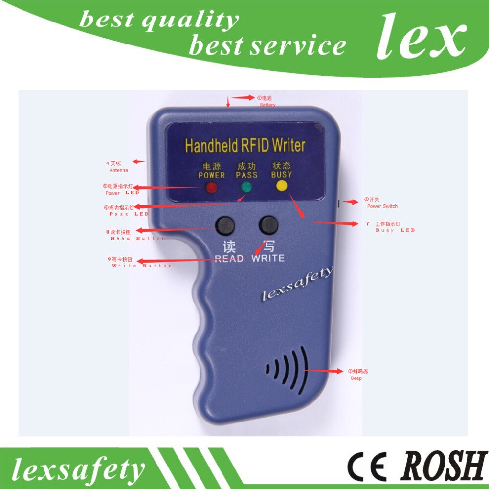 Handheld re-write 125khz rfid card Reader Writer clone copy read rewrite for em4100 Card,H-ID card,AWID card+2pcs copy card/fobs