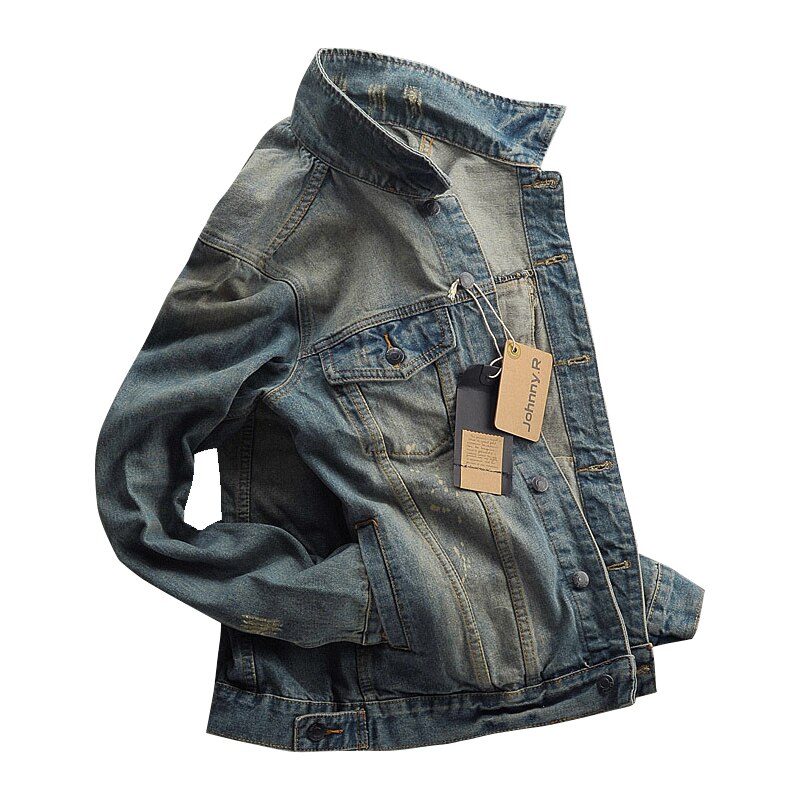 Chaqueta vaquera de motocicleta para hombre, ropa de tendencia coreana, clásica, Vintage, azul, con solapa de un solo pecho, otoño,