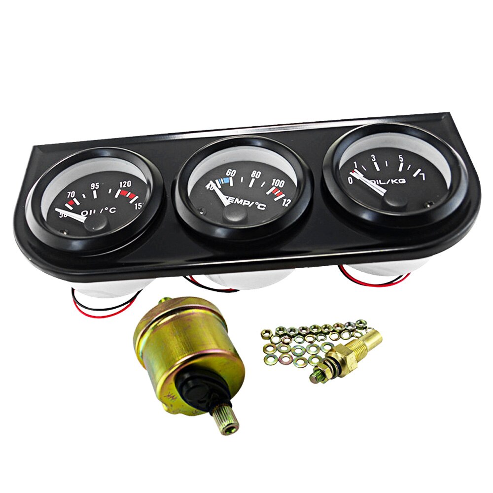 Car Oil Temp Water Temp Gauge 52MM 12V Triple Kit Auto Temperature Oil Pressure Gauge Meter with Sensor for Car Boat Motorcycle