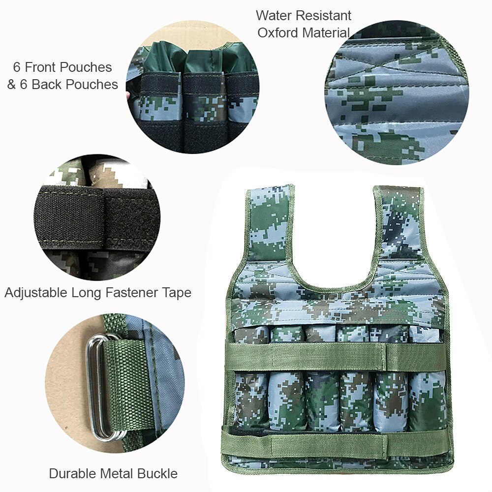 Max Loading 50kg Adjustable Weighted Vest Weight Jacket Oxford Exercise Weight Loading Cloth Strength Training