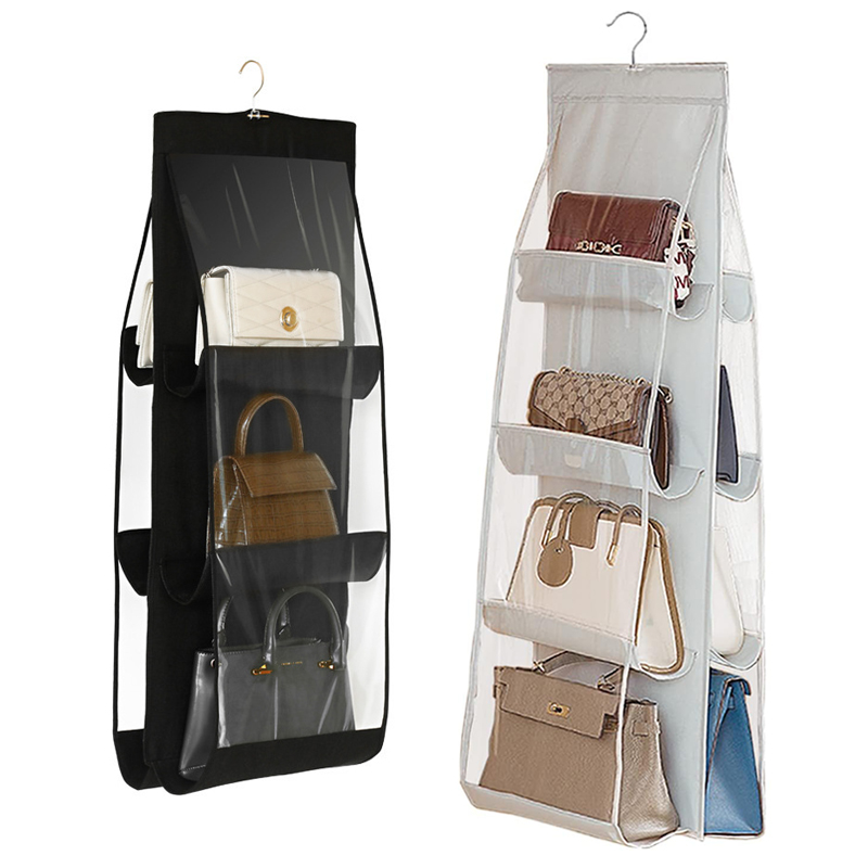 Handtaschenaufbewahrung, hängende Aufbewahrungstasche für Kleiderschrank, Schrank, Tür, Wand, transparent, staubdicht, mehrschichtig, faltbare Tasche, Organizer mit Aufhänger
