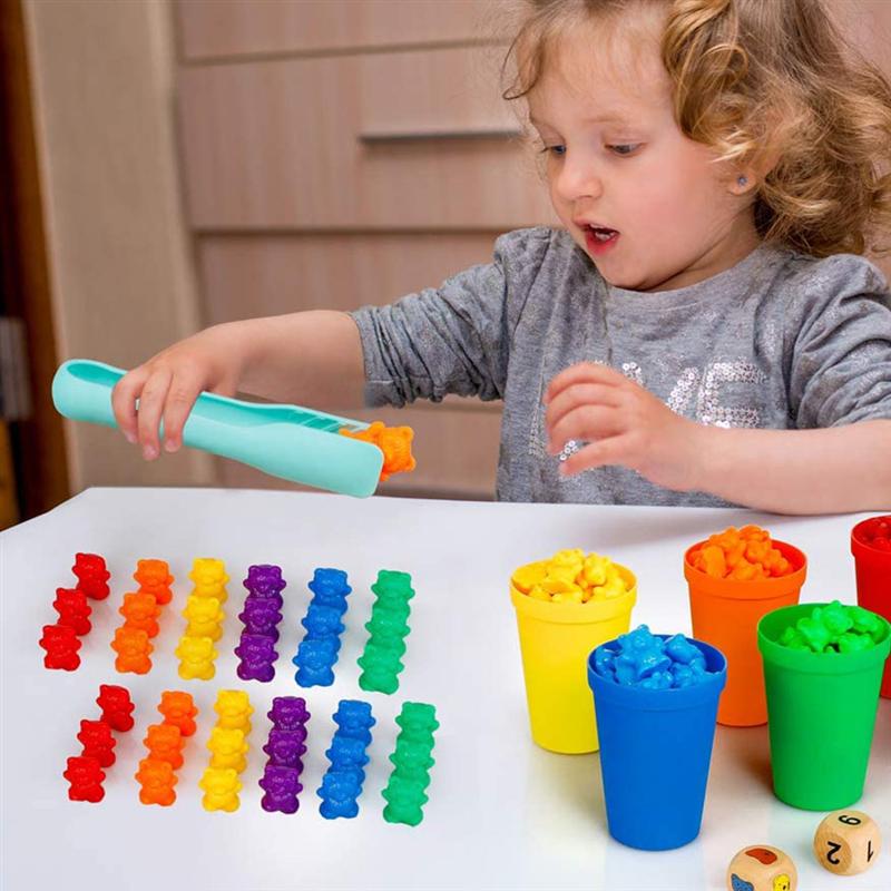 1 Set Counting Bear Beads Baby Mathematics Teaching Aids Rainbow Bear Toys