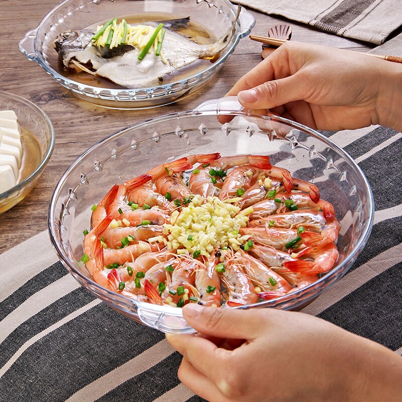 Heat-resistant glass plate thickened tempered salad fish plate household round tableware transparent microwave dish mx8031203