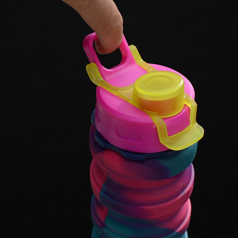 Colorful Water Bottle 500ML Leakproof Fold Silicone Kettle Outdoor Mountaineer Hiking Office Camping Portable Kids Water Bottle
