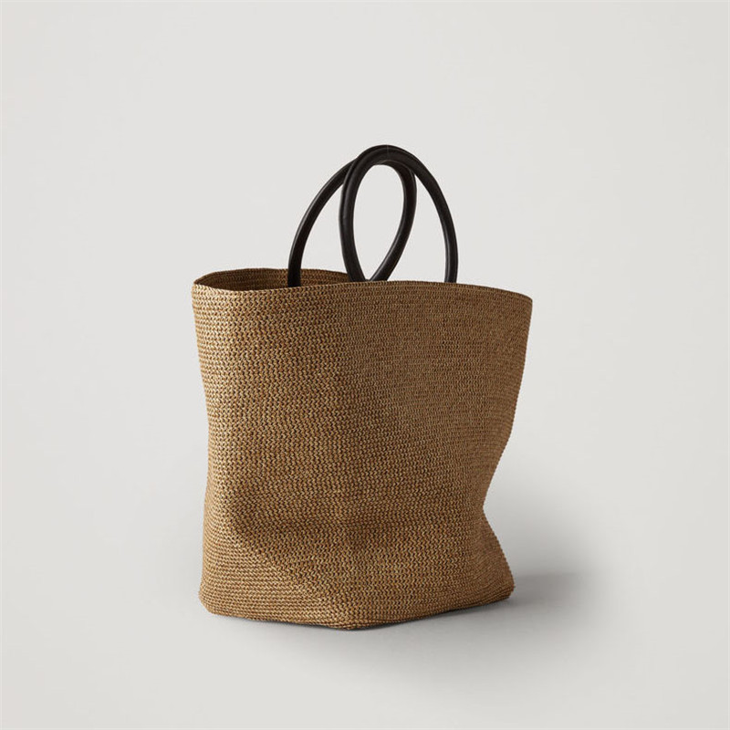 sac à main en paille manche en bois grande capacité papier corde tissé sac de paille nouvelle été voyage sac de plage