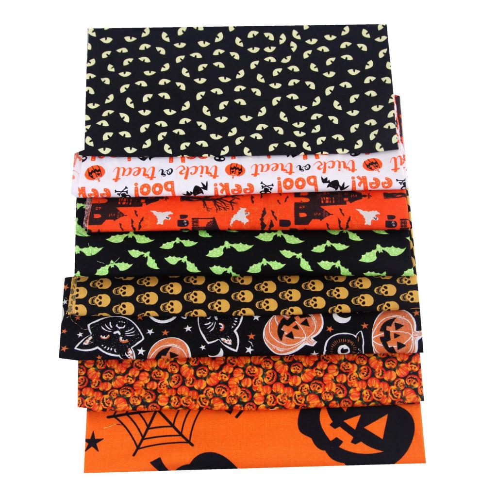 8Pcs Halloween Fabric Square Pumpkin Cats Owls Pattern Halloween Fabric for Sewing Quilting Apparel Crafts Home Decor Supplies