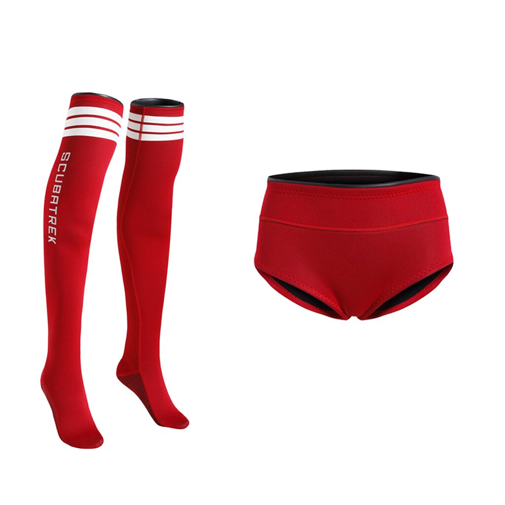 Women's Wetsuit Shorts - Neoprene Diving Suit - Anti-Slip Fin Socks - Red