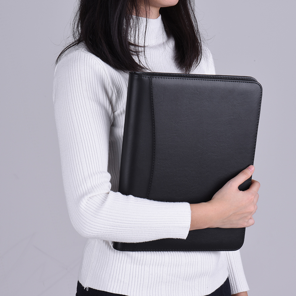 Business Portfolio Padfolio Folder Document Case Organizer A4 PU Leather with Business Card Flash Disk Holder Memo