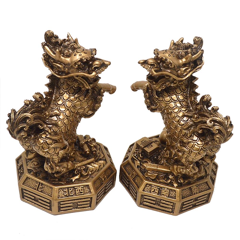 Chi lin Feng Shui - A Pair of Resin Statues Qilin/... – Grandado