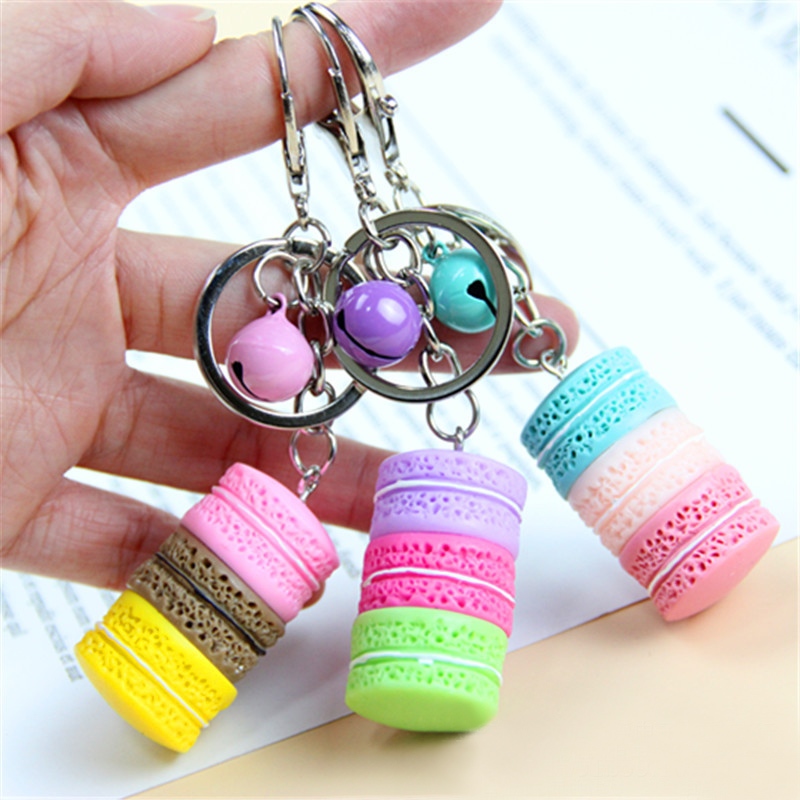 Macaron dessert Hars Biscuit Sleutelhangers Mooie Tas Charms Bel Sleutelhanger Chaveiro Llaveros Mode Metalen Sleutelhanger Autosleutel Ring