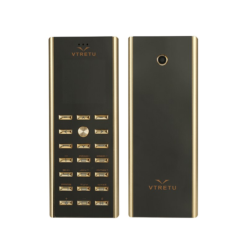 Luxe kleine mini card metalen body dual sim sleutel mobiele telefoon GSM senior Bar Russische toetsenbord dunne knop Mobiele telefoon cectdigi V01: Add 16GB TF Card / Gold