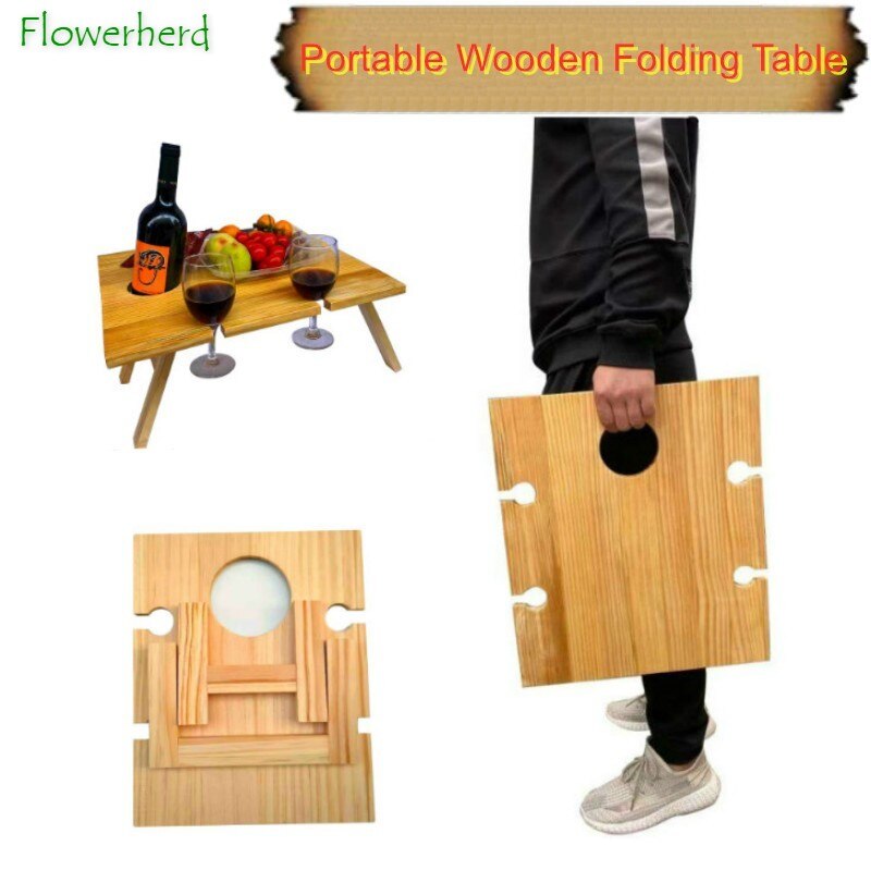 Portable Table Ultralight Wooden Folding Picnic Table Outdoor Folding Wine Table Picnic Rack Square Camping Table Foldable