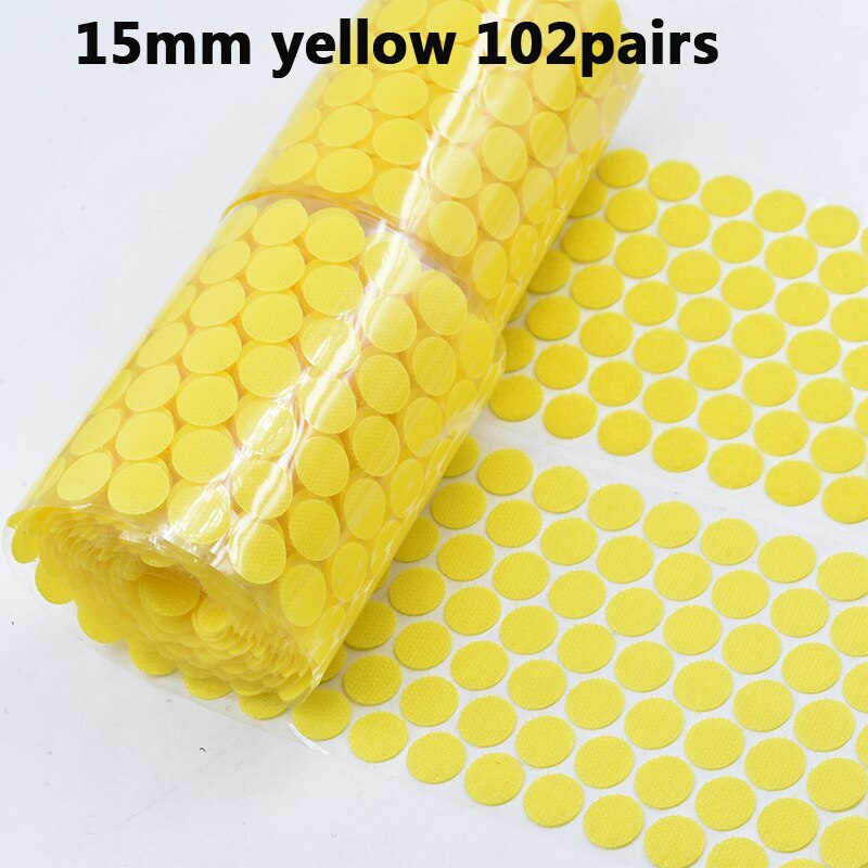 15mm 102 par farverige hvide selvklæbende fastgørelsestape krogløkke velcrobånd kabelbinder rund velcro nylonklistermærker gør-det-selv tilbehør: 15mm gule 102 par