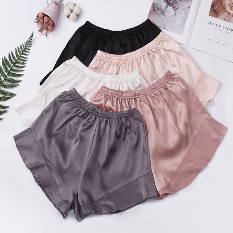 Dame Nahtlose Kräuselte Sicherheit Hosen dehnbar Reine Farbe Dünne Atmungsaktive kurze Hose Glänzend Satin- Stoffe Elastische Taille Französisch Unterhose
