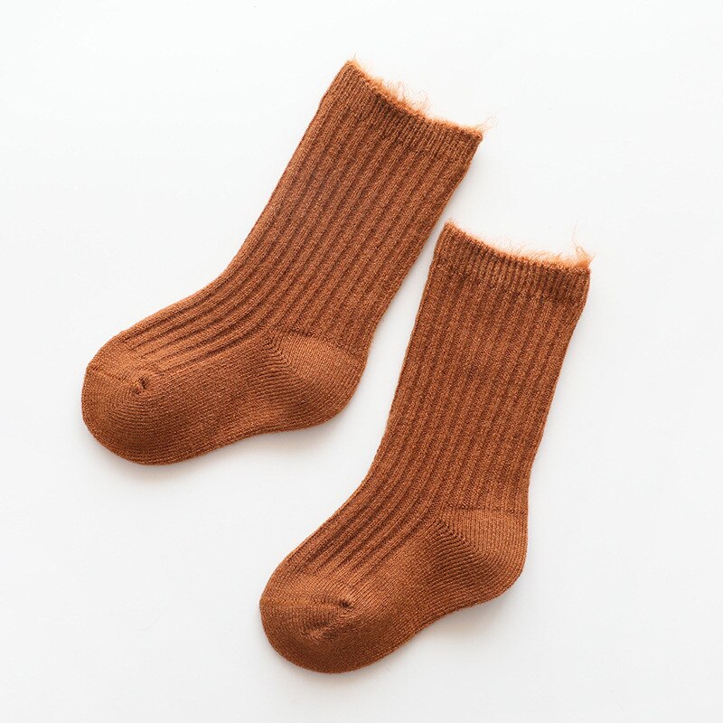 Dikker Baby Kids Sokken Herfst Winter Katoen Gestreepte Sokken Warm Peuter Jongen Meisjes Vloer Sokken Kinderen Kleding Accessoires: Caramel / 0-1 years old