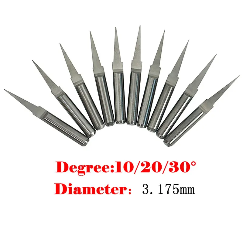 Brocas de fresado de 3.175mm, herramientas de corte de 10, 20 y 30 grados para fresadora de carpintería, uso de máquina de grabado