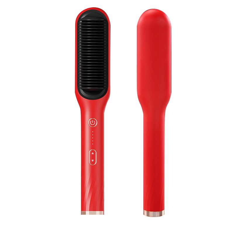 Hair Straightener Comb Straightener Dryer and Straightening Brush Iron Beard Electric Comb: Red / EU
