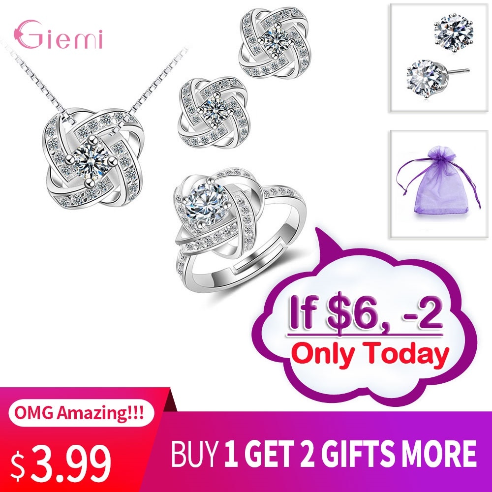 Bridal Wedding Jewelry Set 925 Silver Endless Love Necklace Earrings Rings For Women Engagement Anelli Trendy Jewellery
