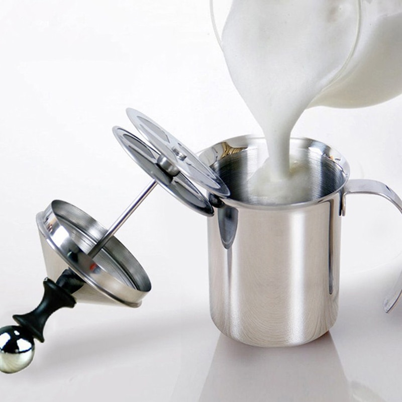 400/800 Ml Rvs Melkopschuimer Pomp Koffie Mixer Melkschuimer Cappuccino Latte Dubbele Mesh Delicate Schuim Voor koffie Gereedschap