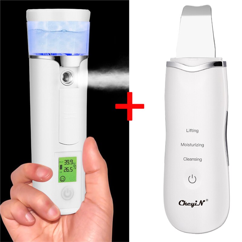 CkeyiN Digital Skin Analyzer Portable Tester Dry Moisture Oil Content Analysis Facial Sprayer Skin Scrubber Shovel: White