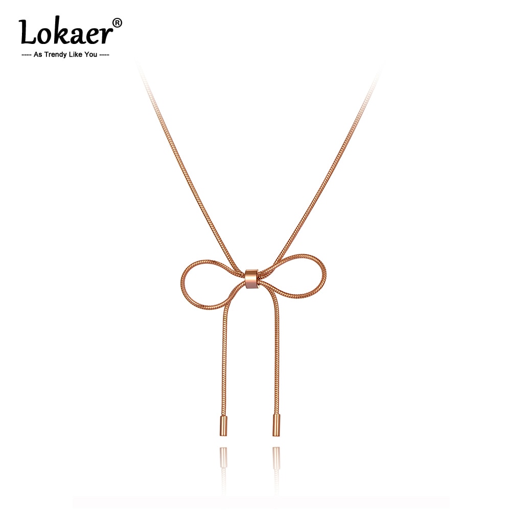 Lokaer Trendy Bohemia Stainless Steel Bowknot Charm Choker Necklace Beach Jewelry Snake Chain Pendant Necklace For Women N20062