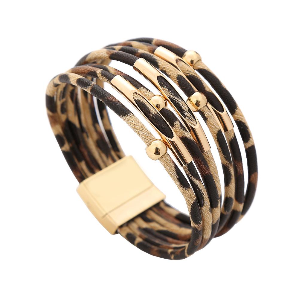 Mode Luipaard Lederen Armbanden & Bangles Animal Print MultiLayer Wide Wrap Magnetische Armband Manchet voor Vrouwen Meisjes