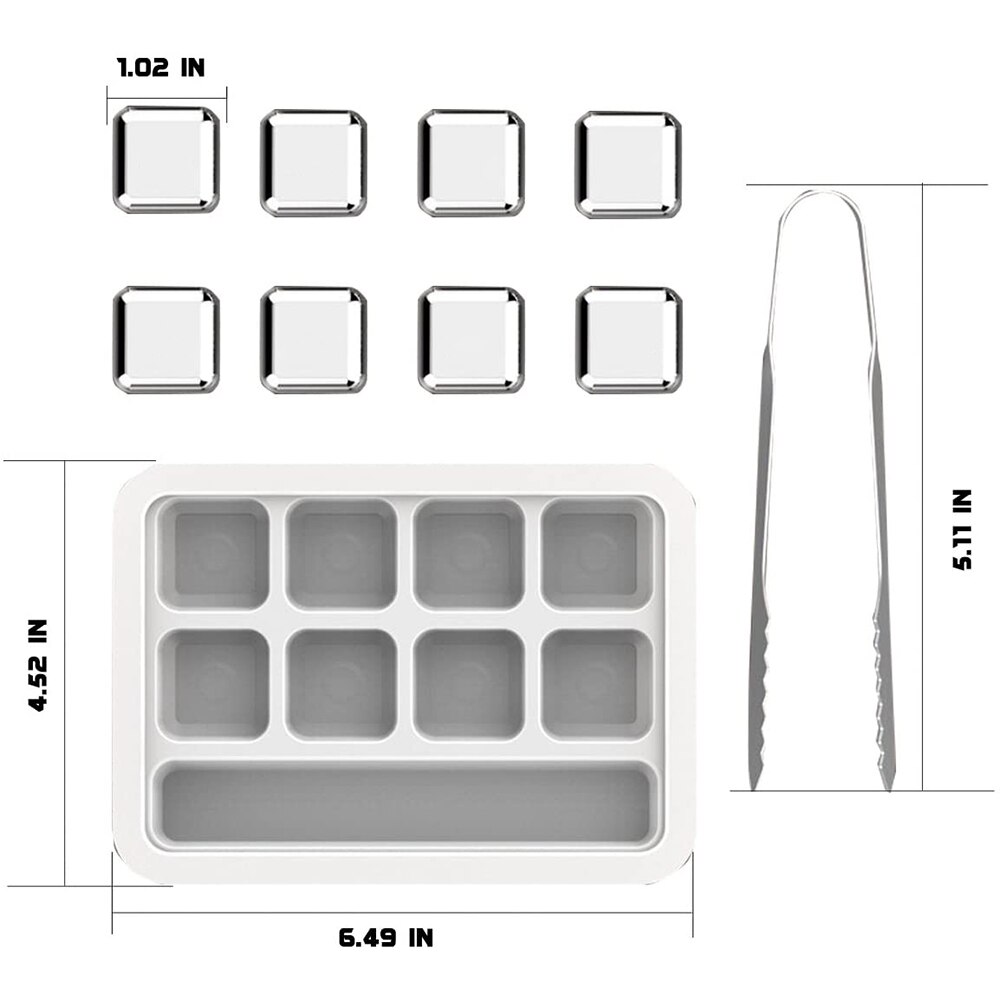 4/6/8 Stuks Rvs Ice Cubes Herbruikbare Whiskey Stones Chilling Stenen Met Tong Voor Whisky Wijn bier Wodka Drankjes Koeler