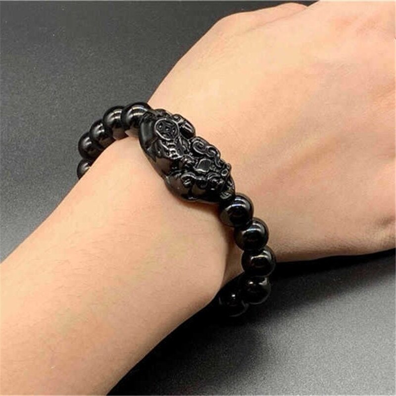 Bracelet de perles unisexe pour hommes et femmes, accessoire de poignet en obsidienne, Feng Shui chinois Pi Xiu, or, richesse et bonne fortune Pixiu,