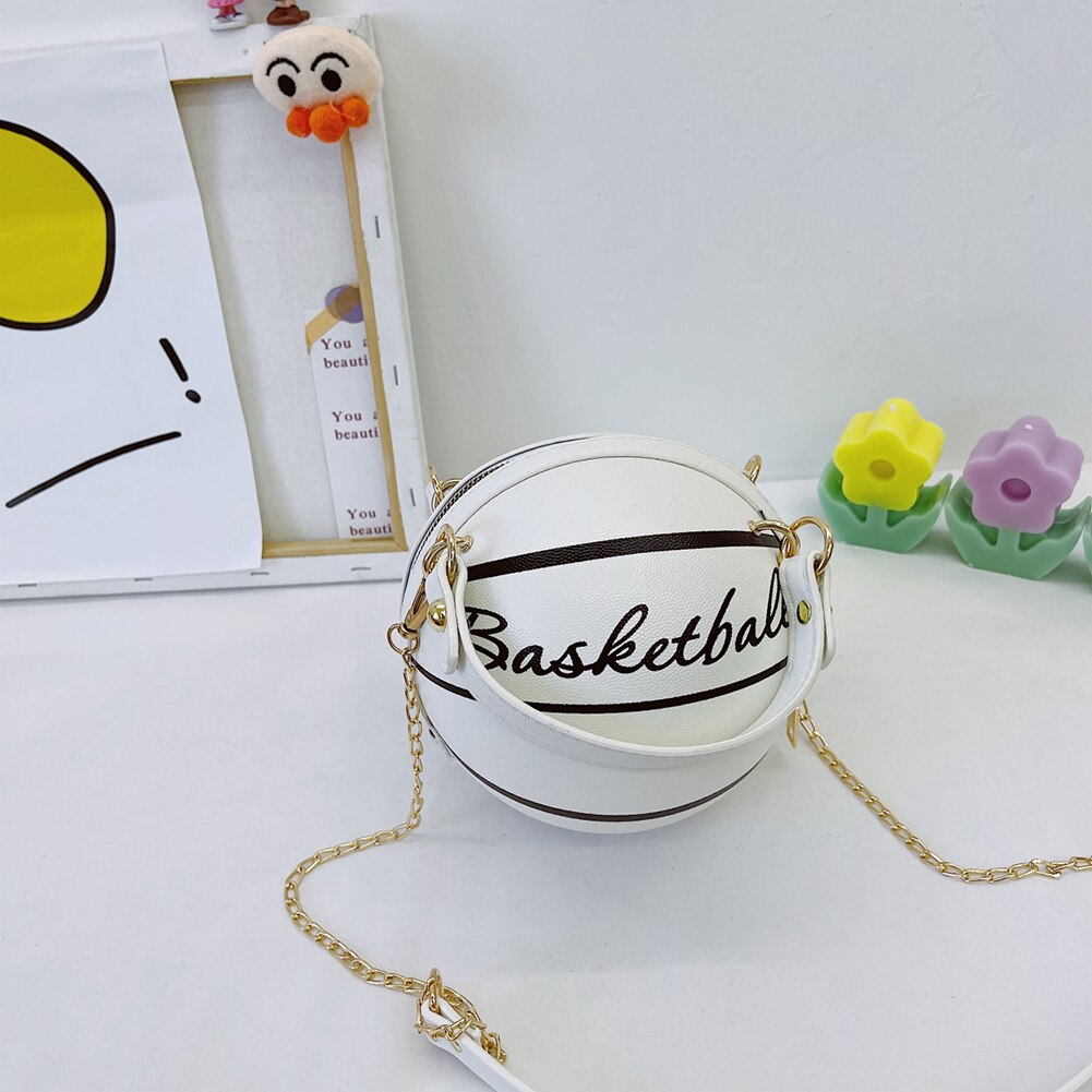 1 pz borsa rotonda a sfera per adolescenti borse a tracolla da donna borse a tracolla a catena a tracolla borsa da basket rosa in pelle femminile di personalità: White