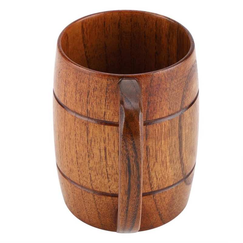 Natural Wooden Beer Cup Retro Big Capacity Tea Water Classic Wood Drinking Mug with Handle Coffee Beer Mug Drinking Cup