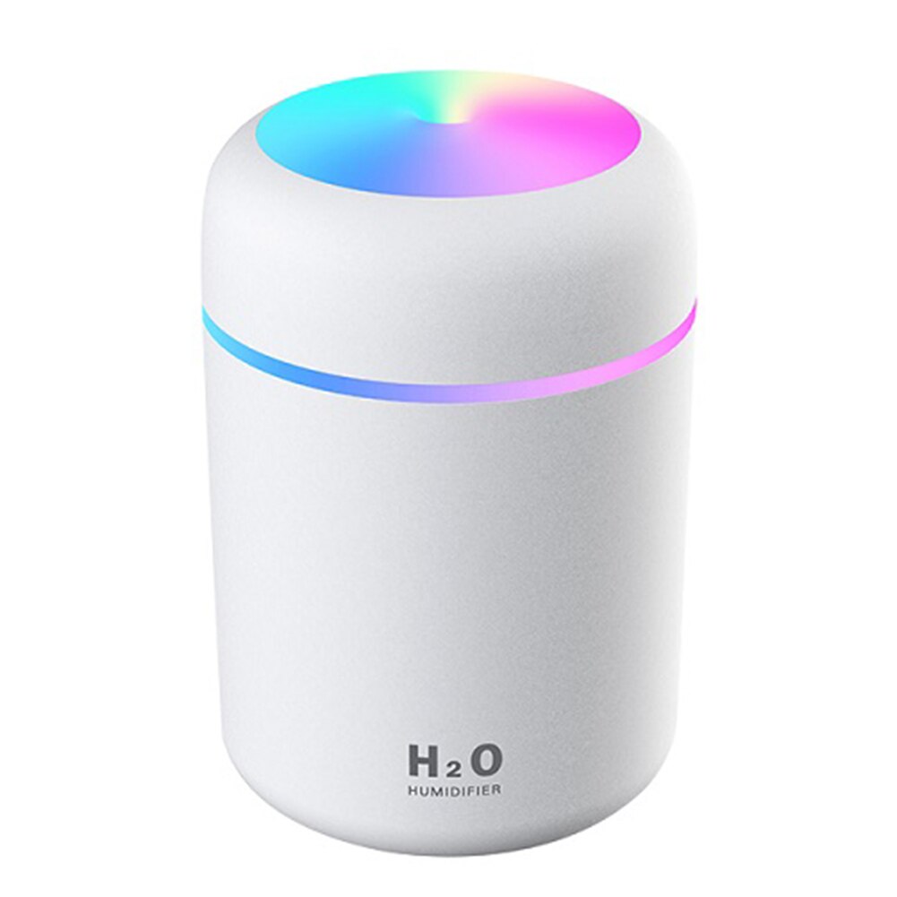 Humidificador de niebla de coche USB 300ml Mini purificador de aire 7 colores LED luz de noche ambientador ajustable portátil para el escritorio del hogar del coche: white