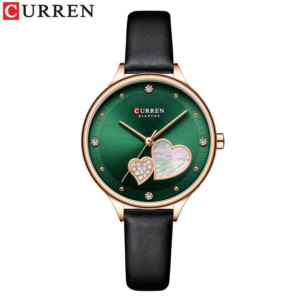 Curren Horloges Vrouwen Mode Lederen Quartz Polshorloge Charmante Strass Vrouwelijke Klok Zegarki Damskie: Bronze