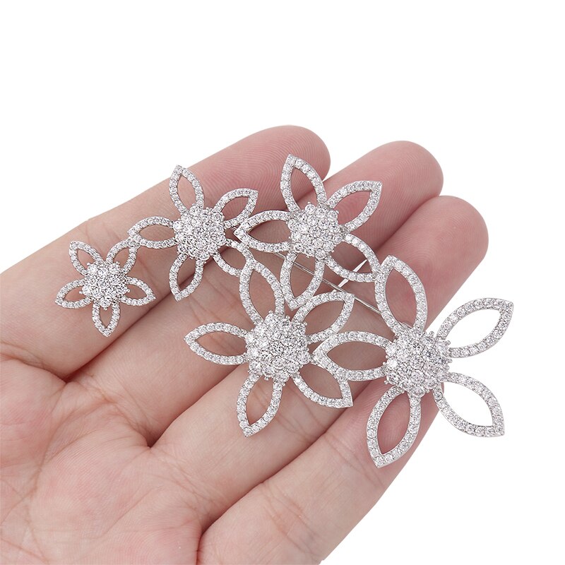 WEIMANJINGDIAN Shinning Cubic Zirconia CZ Crystal Micro-pave Flowers Brooch Pins for Women or Wedding