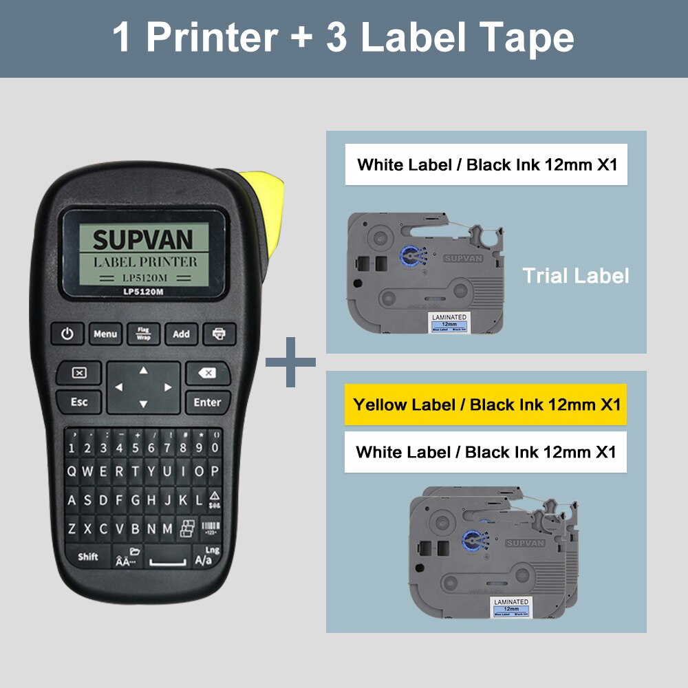 Supvan-máquina de impresión de etiquetas portátil LP5120M, máquina de etiquetas de transferencia térmica, varios idiomas, novedad: LP5120M 12mm wy 3